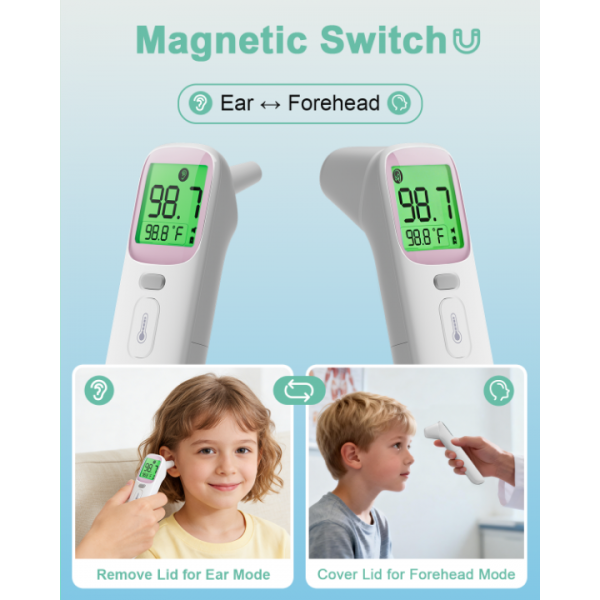 Ear Thermometer, Accurate Digital Baby Thermometer with Fever Alarm, Infrared Thermometer for Ear, Forehead & Touchless, Thermometer for Adults & Kids