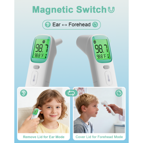 Synolmedic Ear Thermometer, Accurate Digital Baby Thermometer with Fever Alarm, Infrared Thermometer for Ear, Forehead & Touchless, Thermometer for Adults & Kids-Green 2pack